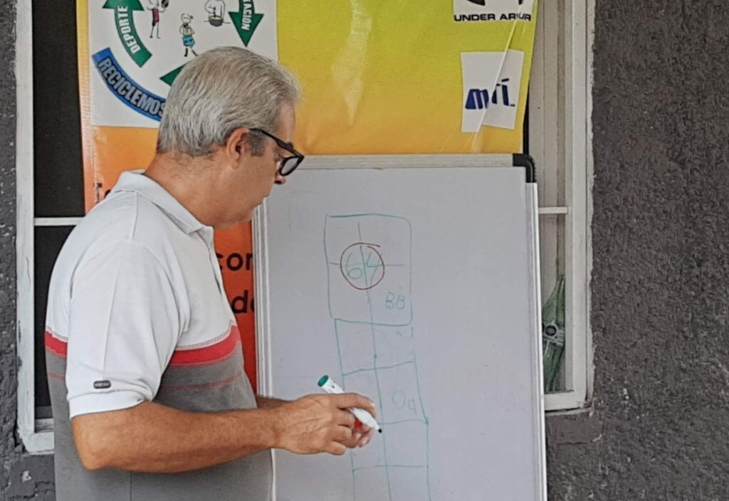 Profesor junto a pizarra
